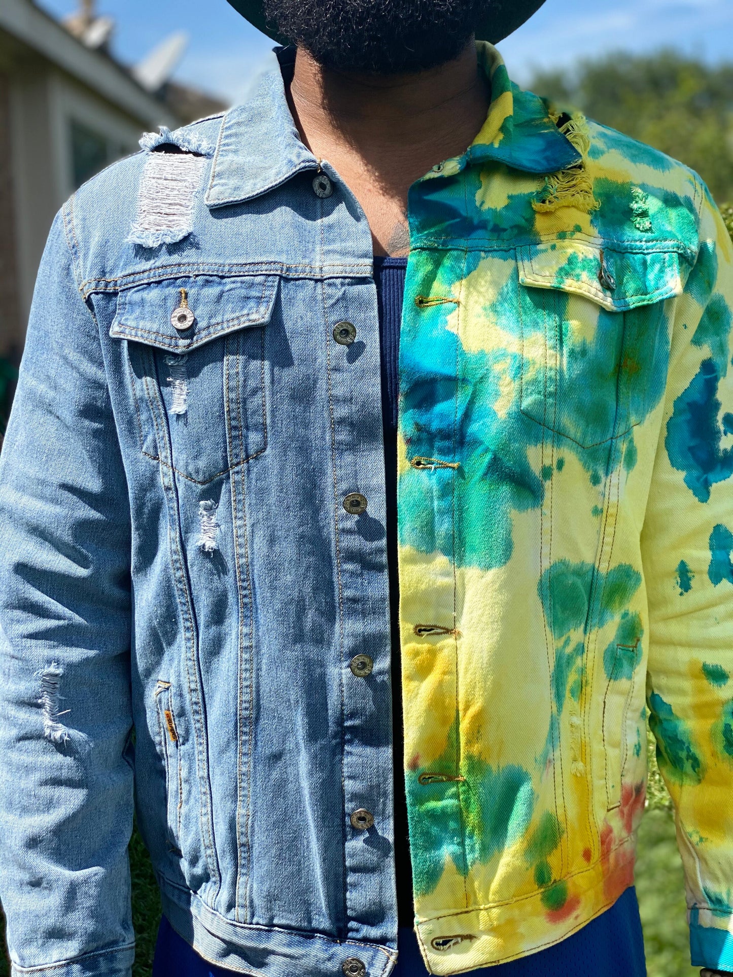 BISON Tie Dye Split Denim Jacket